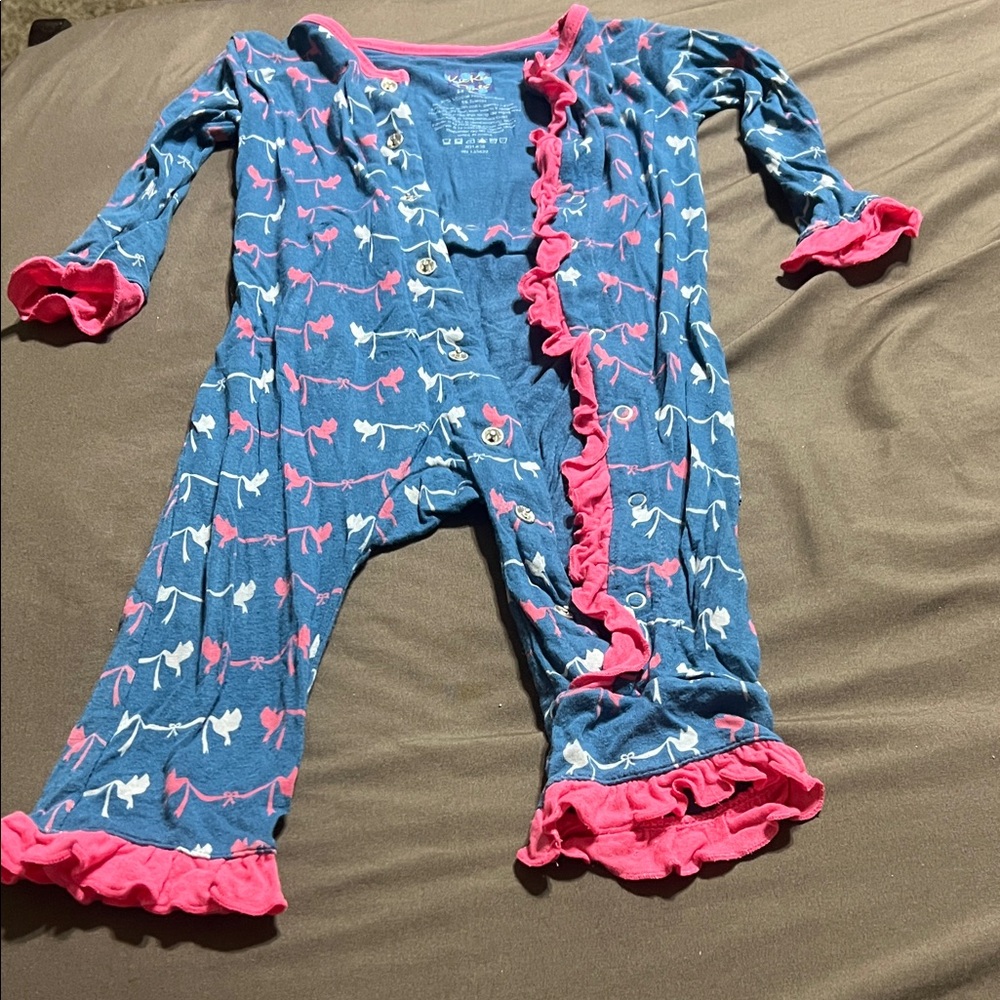 Kickee Pants Navy and Pink Onesie with Bird Design